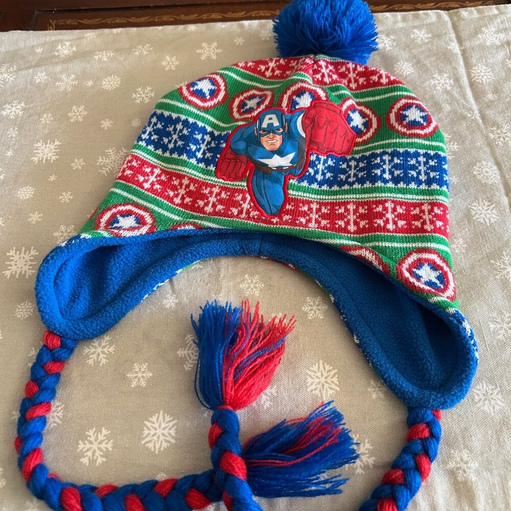 Kids’ Captain America Knit Hat — Superhero Winter Beanie